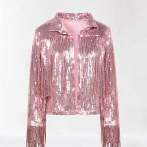 Super sparkling pink sequin fringe jacket size small/medium